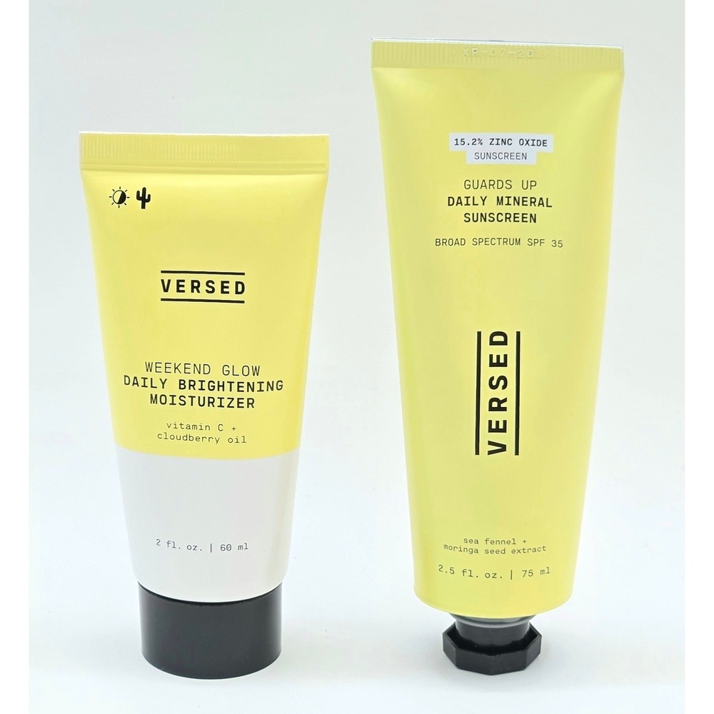 Versed Weekend Glow Moisturizer and Guards Up Mineral Sunscreen Set 2oz 2.5oz